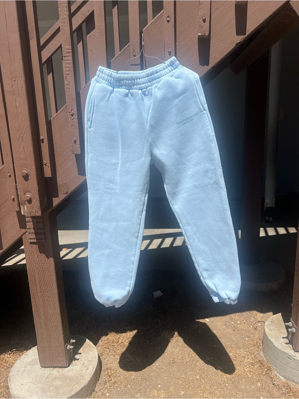 Women's Pastel Light Blue Fleece Joggers - Picture 7 of 7